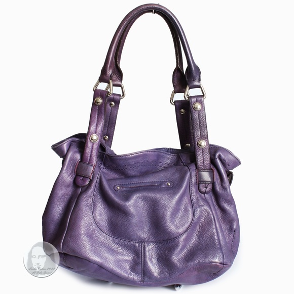 B. Makowsky Hobo Bag Shoulder Bag Purple Pebbled Leather Silver Hardware - Picture 6 of 9